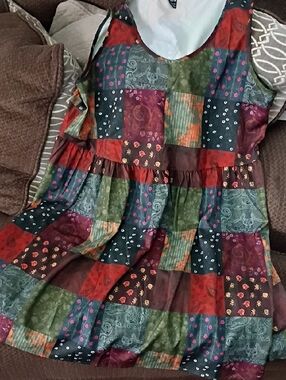 Patchwork Print Tiered Dress - Multicolor